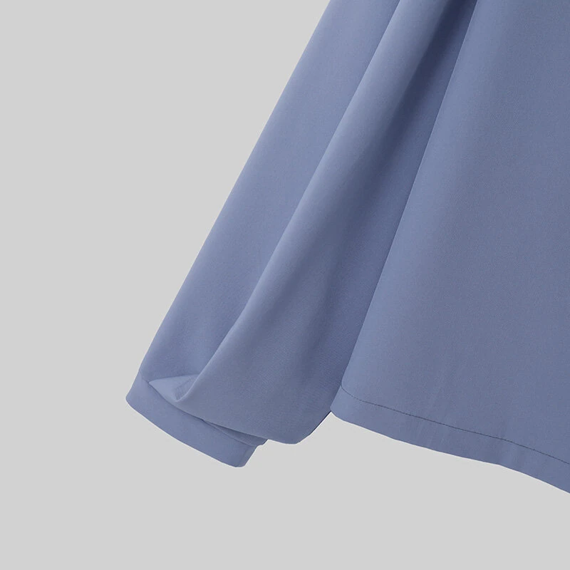 (image for) INCERUN Men Shirts Casual Blue Shirts Daily Long Sleeve White Shirts Solid Color V-neck Orange Shirts Summer Comfy Top with Breast Pocket