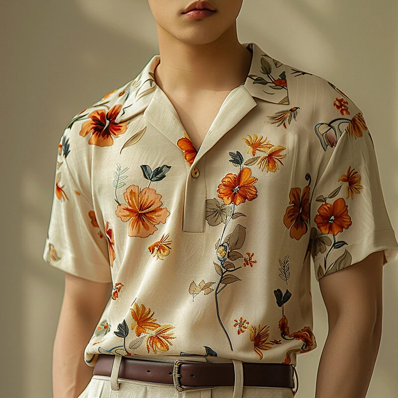 INCERUN Mens Fashion Hawaiian Beach Style Floral Print Short Sleeve Shirt (image for) INCERUN Mens Fashion Hawaiian Beach Style Floral Print Short Sleeve Shirt